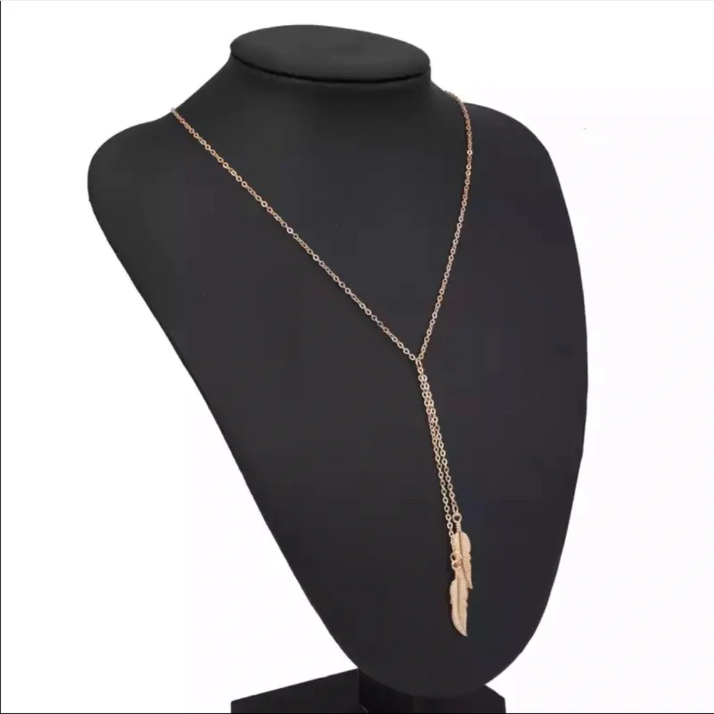 New Fashion Long Gold Color Leaves Choker Pendant Necklace - Picture 3 of 7